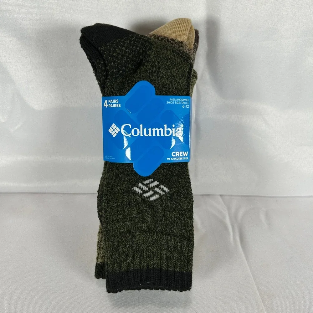 Columbia Mens Crew Socks 4 Pack Brown Green Khaki Shoe Size 6-12 RCS022MMEAS54PR